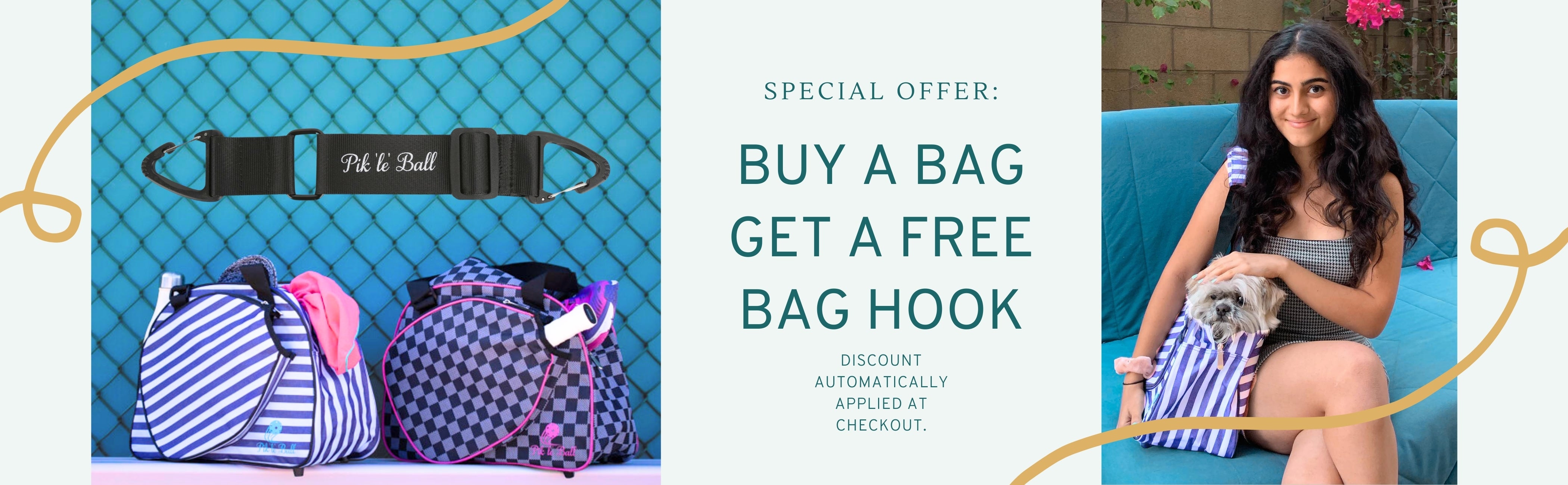 Womens fashionable pickleball bags promotional offer - buy a ladies sports tote get a free bag hook included